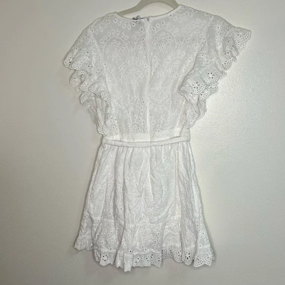 Princess Polly white Ruffle sleeve belt eyelet dress - Picture 6 of 8